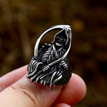 Stainless Steel Casting Death Sickle Retro Titanium Steel Skull Men's Ring