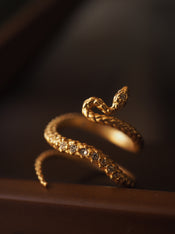 Gold Snake Retro With Opening Adjustable Diamond-studded Ring