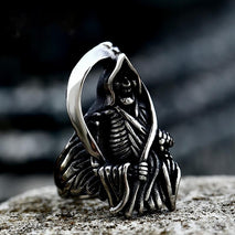 Stainless Steel Casting Death Sickle Retro Titanium Steel Skull Men's Ring