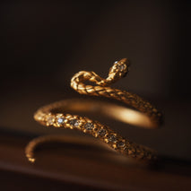 Gold Snake Retro With Opening Adjustable Diamond-studded Ring