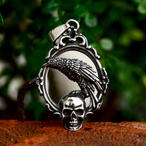 Magic Mirror Skull Pendant Titanium Steel Crow Necklace Accessories