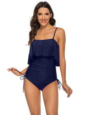 Solid Color Girl Sexy Shoulder Strap Big Ruffled One-piece Type Triangle Swimsuit