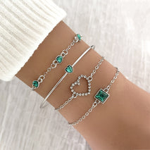 Retro Inlaid Lvzuan Square Chain Heart Bracelet Suit