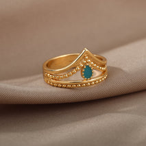 Crown Green Double Layer Hollow Ring