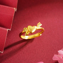 Alluvial Gold Love Heart-shaped Ring Copper Alloy One Arrow To Wear