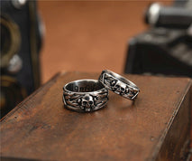 Skull Couple Ring Vintage Old Domineering Men's Cross Stainless Steel Ring